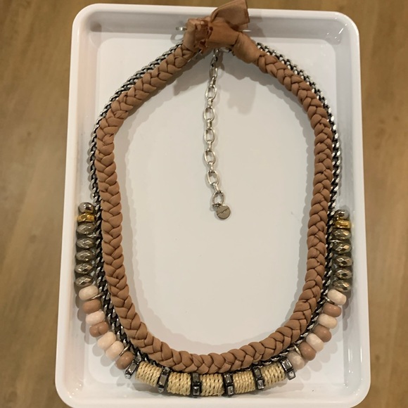 STELLA & DOT CHRISSIE COLLAR Pink Silver Chain Fabric Beaded Necklace - Picture 1 of 1